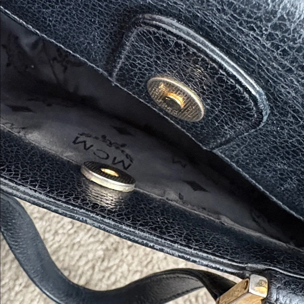 MCM Black Leather Top-Handle Satchel with Gold Hardware - Picture 9 of 13